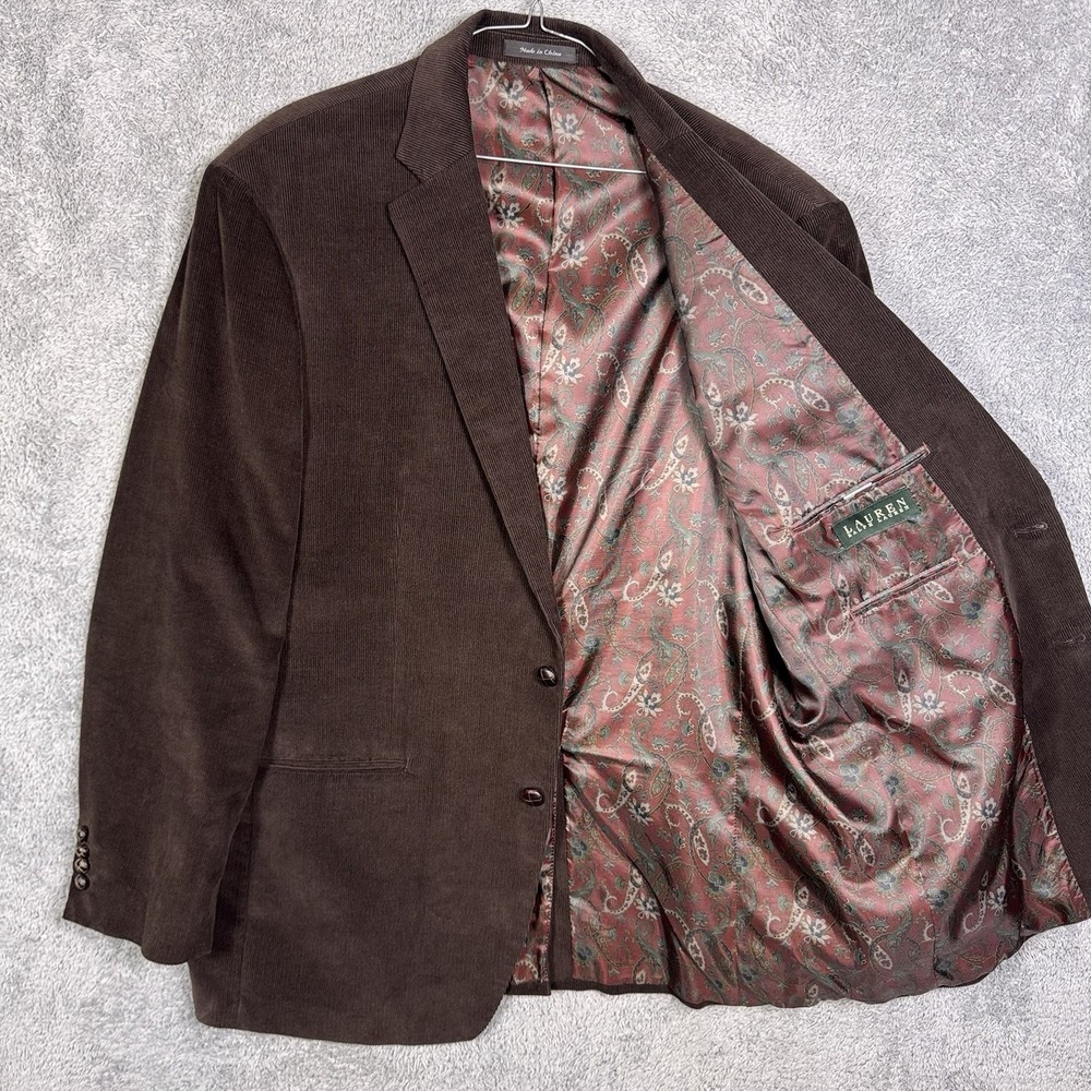 Ralph Lauren Blazer Mens 46L Corduroy Sport Jacket Brown Paisley Lined